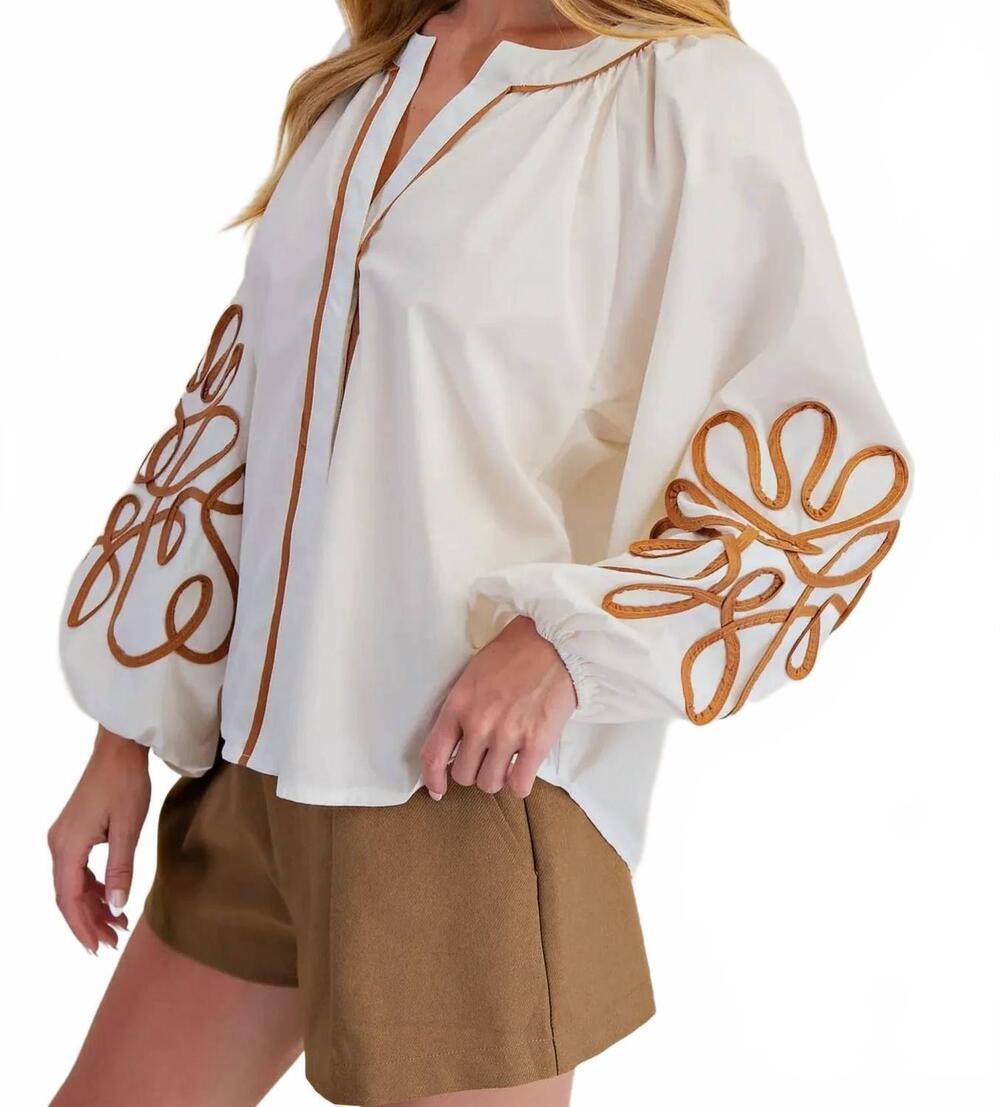 NEW GLAM women's soutache detail top in white